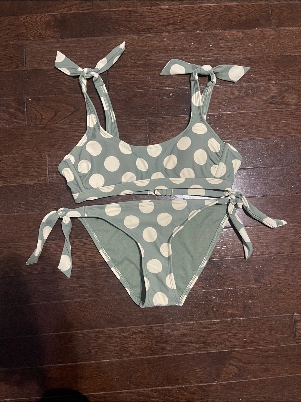 Xhilaration Sage Green & Cream Polka Dot Tie Bikini